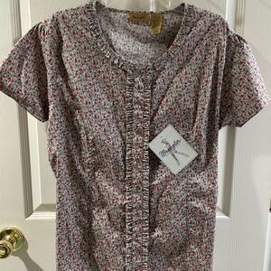 Wrangler Gray and Red Floral Ruffle Shirt